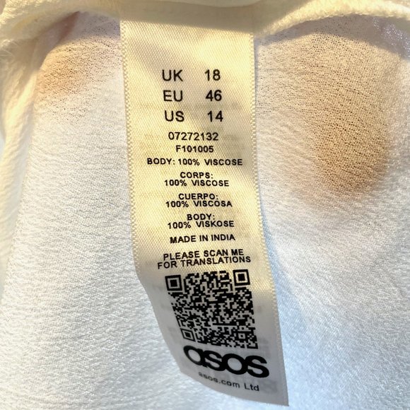 🔥 asos | White Crepe Chiffon Surplice Peasant Blouse Sz 14 NWT - Picture 10 of 11